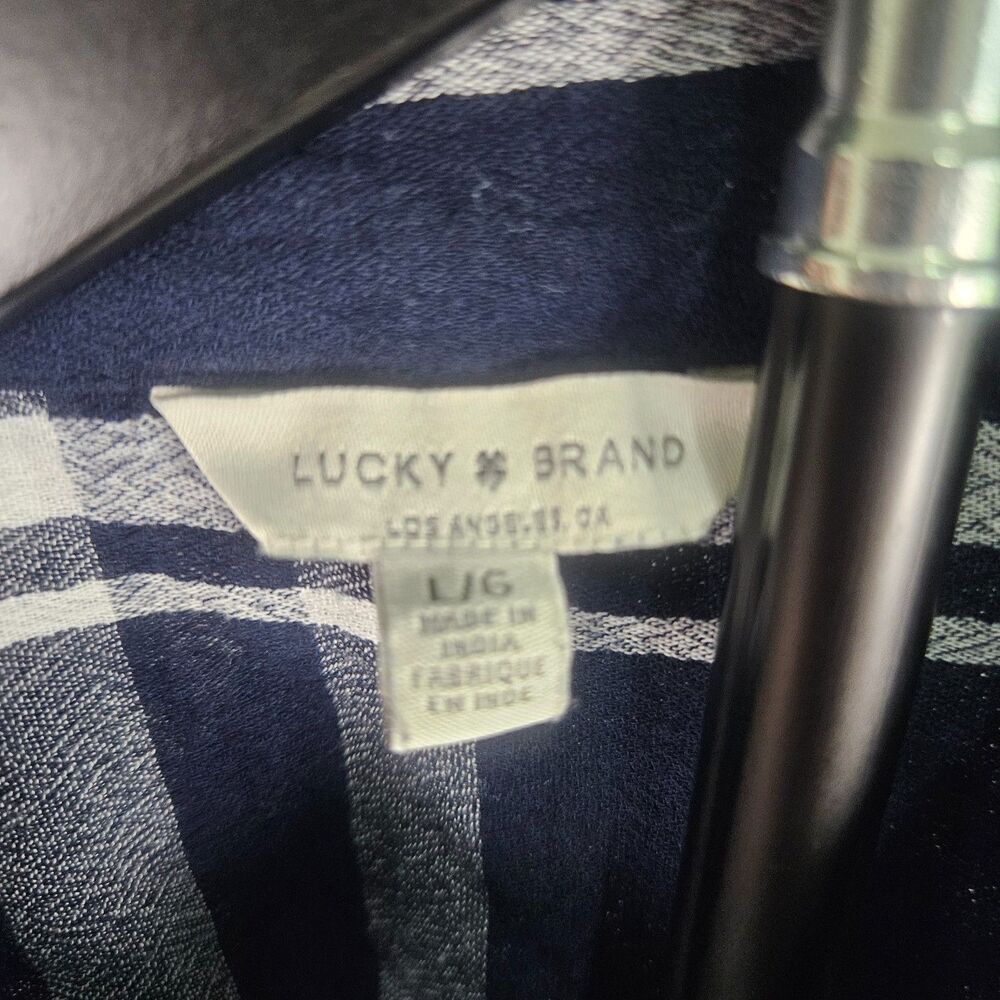 Lucky Brand Plaid Button Up Shirt Women's Large Blue White Long Sleeve Cotton - Picture 2 of 6